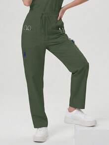 Pantalones de mujer/enfermería, pantalones cómodos, pantalones de unicolor y de bolsillos múltiples simples para primavera - Verde Oscuro - Ver 7