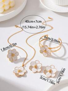1 Set Minimalist Elegant Versatile Oil Drop Floral Women's Bracelet Ring Earrings Pendant Set Suitable For Daily Wear And Vacation, Women's Date Valentine's Day Gift - White - View 4