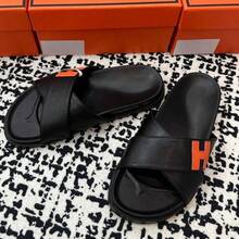 New H-Style Slippers, Couple Slide Sandals, Casual Single-Strap Slides For Outdoor Wear - 黑色 - 查看 2