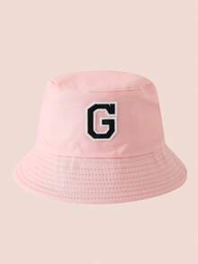 1 pezzo Cappello a secchio per bambini con ricamo lettere A-Z rosa, cappello leggero per protezione solare, adatto per attività all'aperto di ragazzi e ragazze - Black Label - Cappello da pescatore rosa - Visualizzare 77