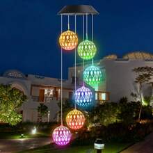 1pc Solar Hollow Moroccan Sphere Wind Chime Light Color Changing LED Hanging Ornament Lamp Outdoor Decor Light Ideal For Garden Tree Yard Patio Window Wall Balcony Camping Indoor Bedroom Porch Decor - 4cm Moroccan Ball-solar Wind Chime Lamp - View 6