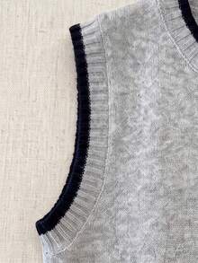 Fall Winter Women Light Grey Crew Neck Knit Vest Xmas New Year Sleeveless Layering Top - Light Grey - View 9
