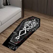 1pc Black 2-Skull Rose Holiday Horror Rug, Black Background Holiday Pattern Atmosphere Decorative Carpet, Living Room Area Rug, Home Decor, Room Decoration, Washable Carpet - Multicolor - View 5