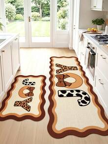 DAJIANG 1pc Leopard & Cow Print JOY Letter Rug, Kitchen Rug, Hallway Rug, Suitable For Bathroom, Kitchen, Outdoor, Indoor, Hallway, Bedroom, Living Room, Bedside, Decorative Rug, Machine Washable, Easy To Clean, Entry Mat, Non-Slip Backing Rug - Multicolor - View 9