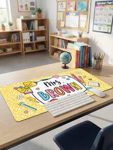 1pc Custom Leopard Print Teacher Name Large Desk Mouse Pad, Personalized School Supply Doodle Non Slip Extended Mat, Back To School,Office Desk Decor,Computer Desk Accessories,Teacher Gift,Retro Checkered Large Desk Pad,Teacher Appreciation Gift - Multicolor - View 6