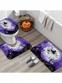 1/4pcs Halloween Flying Witch Horror Castle Shower Curtain Set, With 12 Hooks Waterproof Polyester Bath Curtain, Bathroom Curtain, Privacy, Thickened, Durable Quick Dry, 180*180cm Size - A - View 8