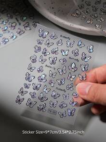 6 Sheets Holographic Butterfly Nail Stickers, Laser Black White Shimmer Nail Decals, Dreamy Fairy Style Nail Art Supplies For Summer Party & Wedding Nail Charms Decorations - Multicolor - View 8