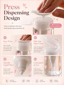 1/2pcs Heart Pattern Pump Bottle Set, Travel Refillable Container 150ml/200ml, Toner Lotion Makeup Remover Storage Dispensing Bottle, Press-To-Dispense, Portable Cosmetic Accessory, Leak-Proof Design, Suitable For Skincare Beauty Daily, Home, Salon, Travel - Multicolor - View 3