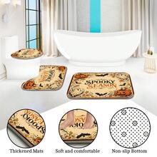 1pc/4pcs Halloween Vintage Beige Ghost Bat Pumpkin Multi-Function Bathroom Decor Shower Curtain Set, Free 12 Hooks, Premium Holiday Atmosphere, Bathroom Mat, U-Shaped Rug And Round Toilet Lid Cover, Suitable For All Scenes Decoration Bathroom Set - Pumpkin Ghost - View 6