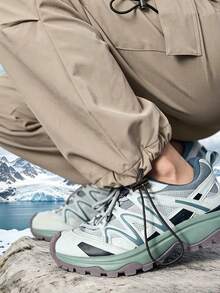 Women's Solid Color Front Tie Pocket Minimalist Casual Outdoor Long Pants Drawstring Cargo Pants - Khaki - View 4