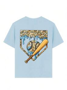 Tween Boy Casual Fun Graphic Print Crew Neck Short Sleeve T-Shirt Summer Top - Baby Blue - View 6