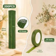200 Pieces Of 22 Gauge Dark Green Floral Wire With 1 Roll Floral Tape Kit, 16 Inches Length &Amp; 003 Inch Diameter, Suitable For Flower Arrangements - White - View 3