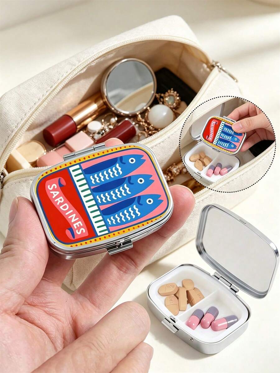 Stupell Funny Sardine Square Pill Box, Made Of High-Quality Materials, Moisture-Proof And Portable, Perfect Gift For Parents' Intimate Travel, Portable Pill Storage, Mini Metal Storage Box, Portable Jewelry And Pill Box, Travel Pill Box, Weekly Pill Organizer, Daily Medications And Vitamins, Essential For Doctors And Nurses, Emergency Needs, Travel, Hiking Emergency Rescue, Personalized Creative Gift, With Cartoon Sardine, Mermaid And Unique Gift - Multicolor - View 1