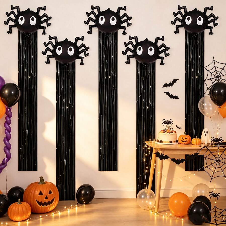 5 ensembles de ballons en forme d'araignée de 48 cm thème Halloween, convient pour la décoration intérieure de fête d'Halloween, ensemble de ballons jouets incluant rideau de fond - Voir 1