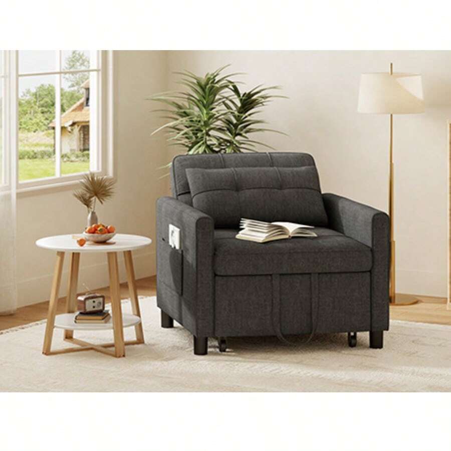 Asofer Sofa Bed Multifunctional Pull-Out Single Sofa 3-Level Adjustable Fabric Sofa With Side Pockets Folding Sofa For Small Living Room - Dark Grey - View 1