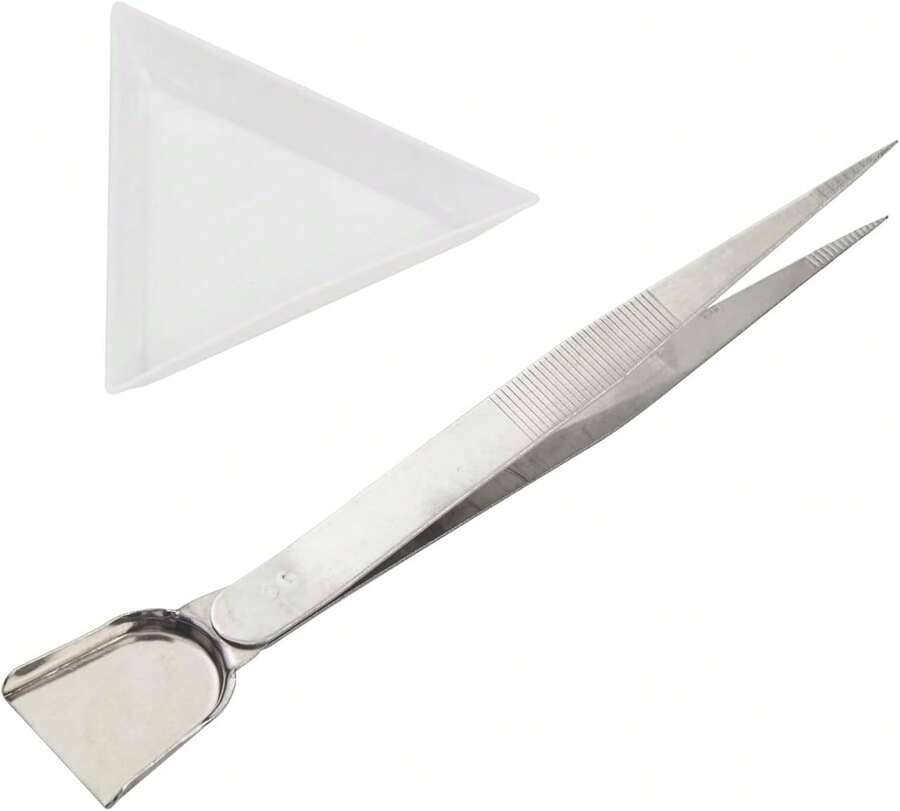 10pcs White Triangle Bead Sorting Trays And 1pcs Silver Color Handy Tweezer With Scoop, Craft Beading Tweezers, Jewelry Tweezers For Seed Beads - White - View 1