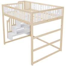 Kids Bed Frame 140x200 With Ladder, High Bed Frame Of Solid Wood With Mattress And Star/Moon - Natural and White - 查看 10