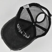 1pc New Ponytail Baseball Cap Embroidered European & American Open Top Distressed Baseball Cap Versatile Sun Hat - Multicolor - View 9