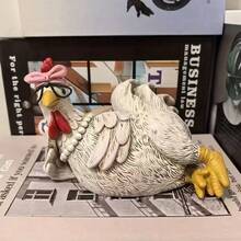 1PC Fun Acrylic Flat Chicken Statue Ornament, Cute Rooster And Hen With Glasses Decor, Good Morning Greeting Sign, Country Farm Garden Desktop Decoration, Outdoor Yard Lawn Decor, Home Decoration Gift - C - View 5