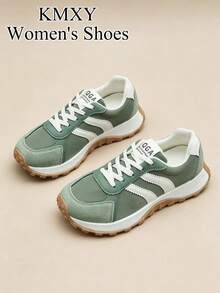 Bequeme Damen-Schnürsneaker - leichte, multifunktionale Lässig Schuhe, ganzjährig tragbar, rutschfeste Gummisohle, große Größen, Sportschuhe - Grün - Übersicht 4