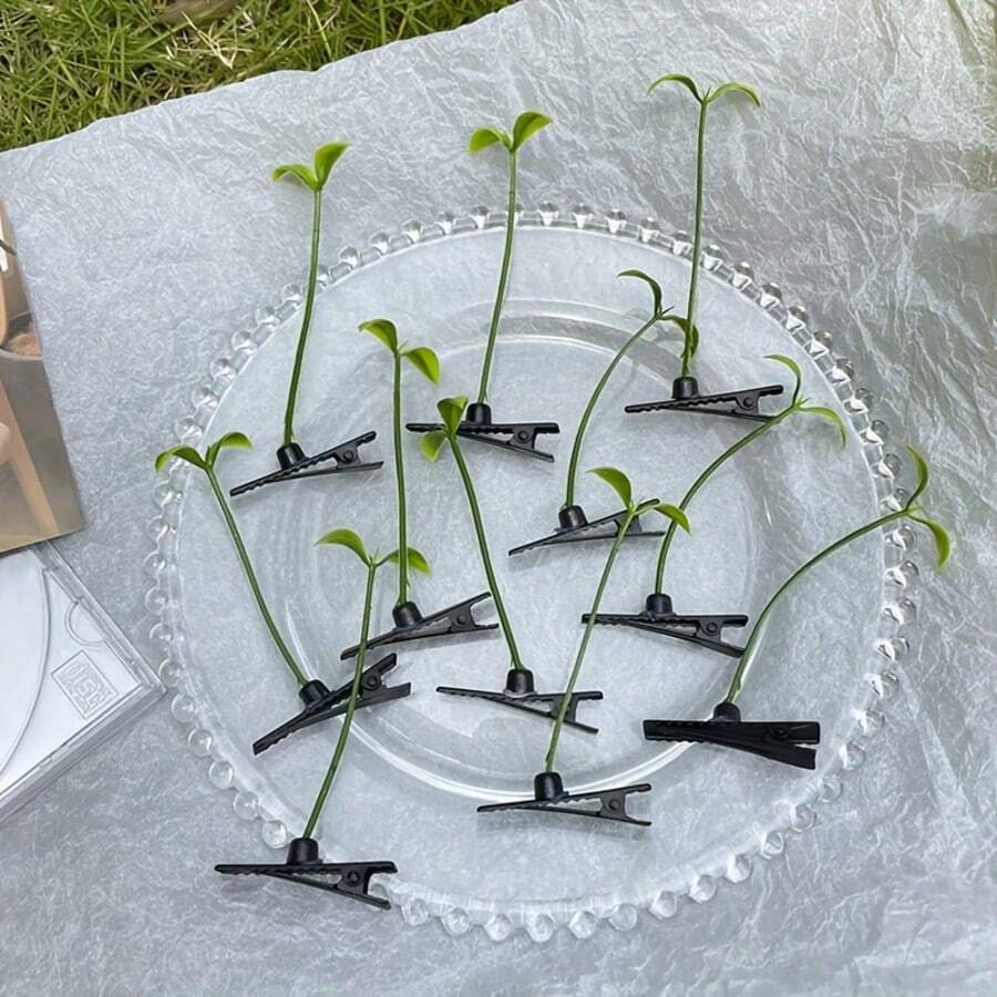 10/5pcs Mini Plant Hair Clips, Unique Herbal & Sprout Shaped Hair Clips, Fashion Cosplay & Party Styling Accessories