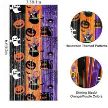 3pcs 3.3 X 6.6ft Black Orange Purple Indoor Photo Background Tassels For Halloween Party And Birthday Party Decoration - Multicolor - View 4