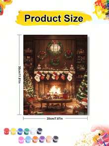 Christmas Cozy Fireplace DIY Oil Painting By Numbers Festive Wreath Stocking Santa Claus Christmas Tree Warm Living Room Painting Canvas Crafts Adult Home Decoration 8x12/16x20inch Holiday Gifts - Sets - View 7