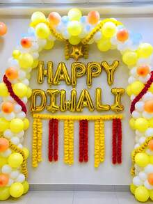 11PCS Happy Diwali Balloon Banner Set, Includes 16-Inch Multicolor "Happy Diwali" Letter Foil Balloons, Suitable For Diwali Gift Decoration, Diwali Party, Festival Of Lights - Multicolor - View 4