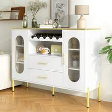 White Sideboard With Glass Doors And Wine Rack – Plenty Of Storage Space For Dining Room & Living - 白色 - 查看 7