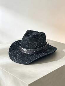 1pc Unisex Rivet Bull Head Leather Decor Sequin Woven Breathable Straw Hat, Western Cowboy Hat, Suitable For Spring/Summer, Applicable For Western Theme Events, Gatherings, Parties, Role Play, Festivals, Music Festivals, Fashion And Multi-Purpose, Beach, Vacation - Multicolor - View 3