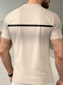 Men's Summer Comfortable Minimalist Contrast Color Diamond Pattern Print Button Short Sleeve T-Shirt - Multicolor - View 2