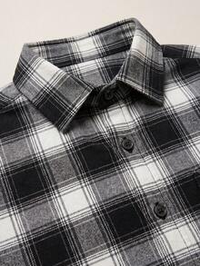 glestore Men's Retro-Style Casual Black-And-White Checkered Long-Sleeve Shirt-Perfect For All Seasons, Casual And Stylish - Black and White - View 5