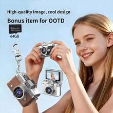 1080P HD 1.47 Inch Large Screen Mini Digital Camera, Portable Pocket Camera, 4 Filter Modes, Auto Exposure, 64GB Storage, 4x Zoom, 200mAh Battery - Multicolor - View 1