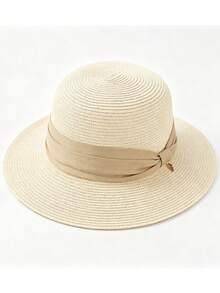 1 pezzo Cappello di paglia da donna colore unito stile casual elegante bohémien, cappello da sole con cima rotonda per vacanze, spiaggia, moda per tutte le stagioni, versatile per il pendolarismo (Se il cappello ha pieghe, si prega di usare un ferro da stiro per lisciarlo e tornerà alla forma originale) - Multicolore - Visualizzare 7