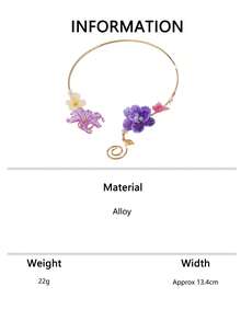 1 Stück zartrosa Farbverlauf Blumen asymmetrischer Schmetterling Blumen Spirale offener Hals Kragen Nischen Urlaub Schlüsselbein Halskette - Blumenhalsband - Übersicht 8