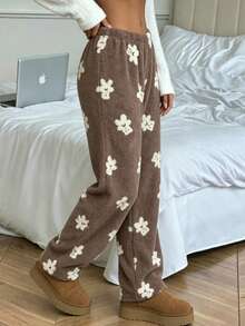 Women's Autumn/Winter Warm Fleece Pajama Pants, Soft Bear Print Sleepwear - Brown - View 5