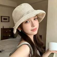 1pc/1set Japanese Style Plaid Bucket Hat For Women, Summer Outdoor Sun Protection Fashion Versatile Sun Hat - Multicolor - View 3