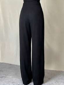 Elegant Casual Commute Minimalist Daily Office Business Solid Color Straight Leg Pants - Black - View 3