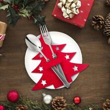 24pcs Christmas Tree Cutlery Organizer, Felt Placemats, Classic Christmas Tree Design, Red And Green, Can Be Used As Utensil, Silverware, And Flatware Holders, Suitable For Holiday Dining And Party Decoration, Tableware Pockets, Christmas Decorations - Multicolor - View 2