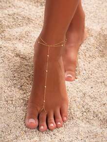 1 buah Gelang Kaki Jari Kaki Wanita Gaya Liburan Bohemian Pantai Dua Lapis Bertumpuk dari Baja Tahan Karat Emas, Dapat Dipersonalisasi - Emas - View 1