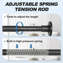 Shower Curtain Rod 31 To 80 Inch, 1 Inch Diameter Heavy Duty Adjustable Spring Tension Stainless Steel Telescopic Rod No Drilling, Easy Install - Black - View 2