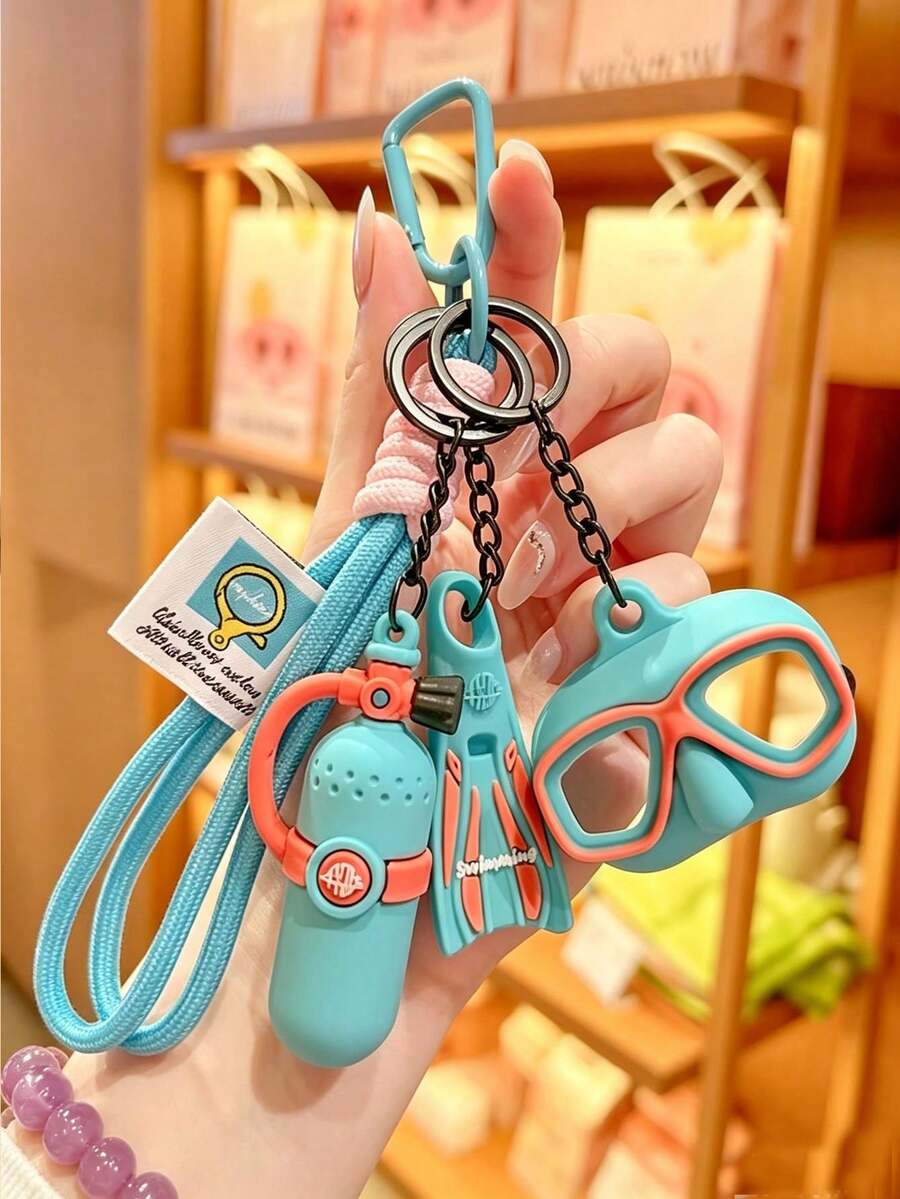 1pc Colorful Summer Fun Fins And Diving Mask Keychain, Creative And Stylish Exquisite Bag Charm For Men, Women, And Couples, Beach And Ocean Themed - Multicolor - View 1