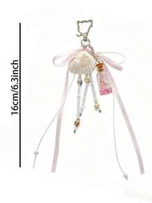 Fresh Shell Wishing Bottle Keychain, Soft Ribbon Beaded Bag Charms, Aesthetic Girly Pendant Gift For Girls - Multicolor - View 6