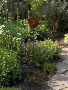 Vintage Distressed Rusty Bird Feeder Garden Stake, Metal Bird Bath Basin Yard Decor, Exquisite Design, Natural Finish, Suitable For Hummingbirds, Birds And Insects, Garden Water Feature, Elegant Bird Bath, Spring And Summer Garden Decoration - A - View 7