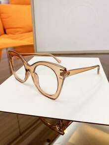 1PC Women's Retro Cat Eye Contrast Color Y2K Sweet Cool Style Fashion Street Plain Lens Glasses Frame - Clear - View 5