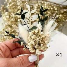 1/3/5/8/12pcs Boho Artificial Mini Flower Bouquet, Men Boutonniere For Groom Groomsmen, Desktop Wedding Decor & Bridal Shower Gift - Green - View 8