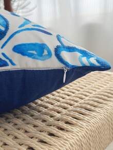 LCUHPCL 1pc Blue And White Porcelain & Moroccan Style Printed And Embroidered Waterproof Pillowcase, Home Decor For Living Room, Bedroom, Sofa, Outdoor And Various Environments - Blue - View 3