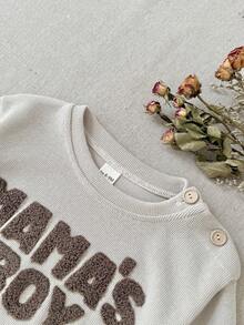 2Pcs/Set Baby Boy Towel Embroidered Round Neck Sweatshirt & Casual Long Pants Set, Spring/Autumn Baby Boy Clothing - Apricot - View 11