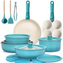 GiPP 21-Piece Upgraded Pan And Pot Set With Detachable Handle, Enlarged Pot Sizes, Ceramic Cookware Set, Stackable, For Induction And All Hobs, Blue Gradient - View 1