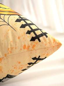 1pc Black Halloween Skull Print Pillowcase, Holiday Decorative Square Cushion Cover, Cute Cartoon Skull Bat Spider Web Pattern Design, Suitable For Autumn Festival Party Occasions Decorative Cushion Cover, Indoor Window Sill Patio Party Seasonal Decoration, No Filling Included - Multicolor - View 4